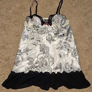 Apt. 9 Black & White Floral Satin Babydoll Chemise